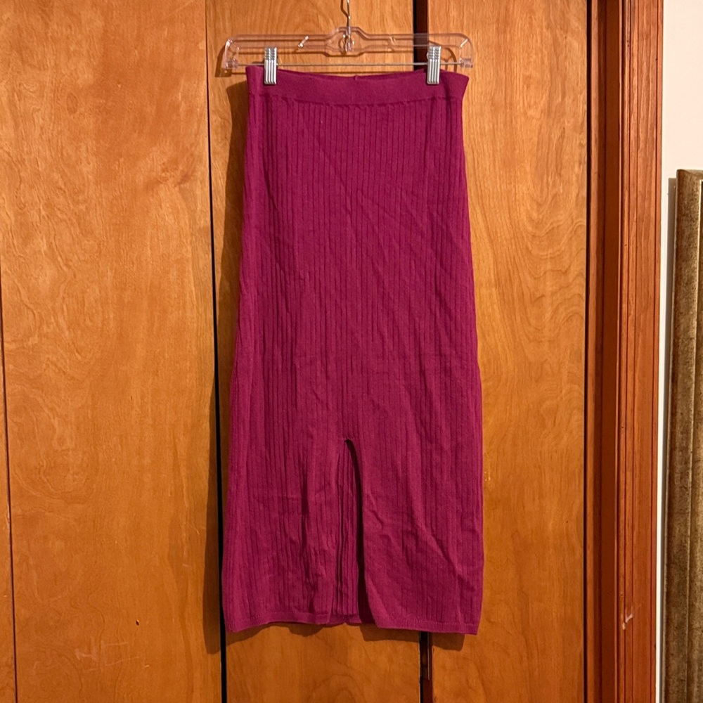 Pink Ribbed Knit Midi Skirt Free People Size Medium